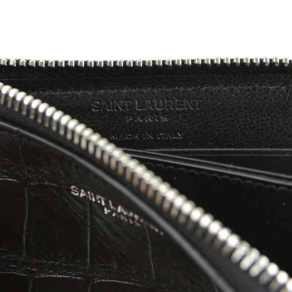 Saint Laurent Men's Imprint Black Leather Crocodile Card Case - Picture 8 of 9